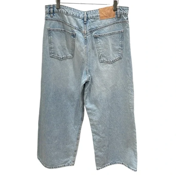 Zara Wide Leg Jeans SZ 12 Light Distressed Wash - Picture 2 of 3